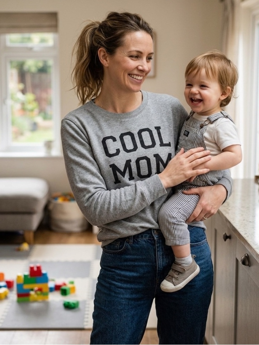 Gray "COOL MOM" Crewneck Sweatshirt, Size Small, Positivitees